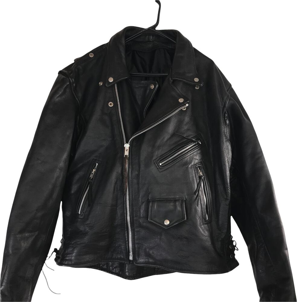 Mens Unbranded Heavy Thick Genuine Leather Motorcycle Biker Core Jacket Large